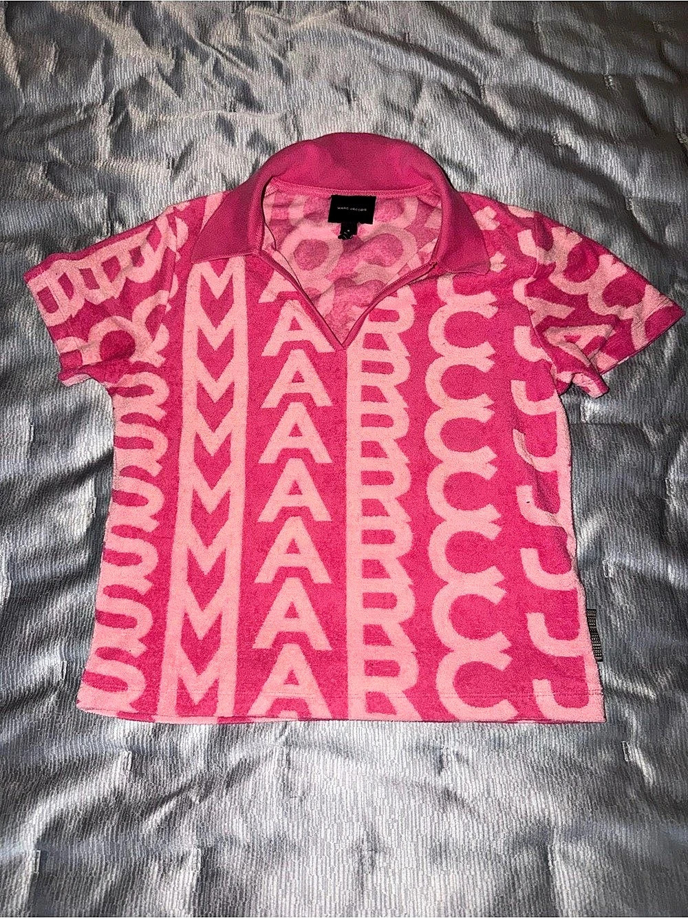 Marc Jacobs Monogram Terry Polo Shirt Pink Size Small